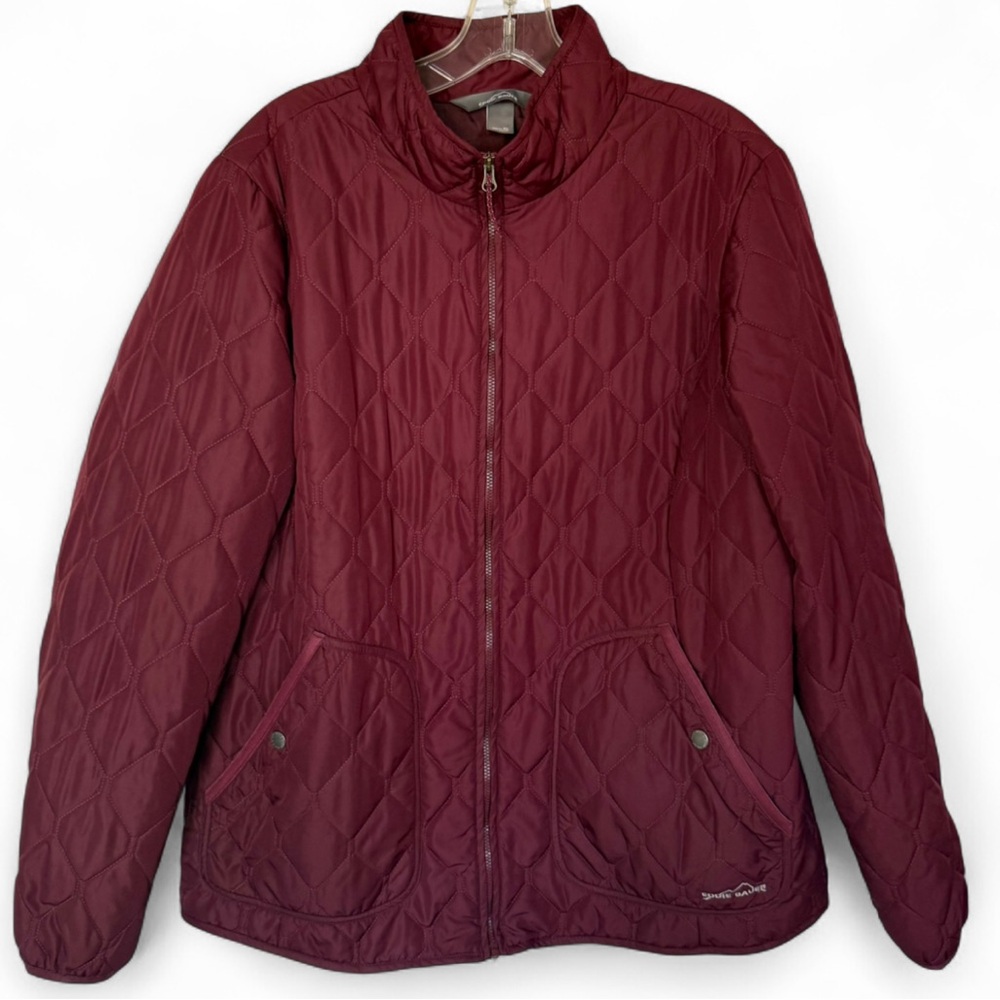 Eddie Bauer Quilted Jacket Womens XL Burgundy Zip Coat Classic Casual